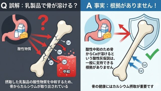 摂取した乳製品の酸性物質を中和するため、骨からカルシウムが取り出されている？