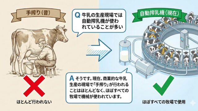 牛乳の生産現場では自動搾乳機が使われていることが多い？