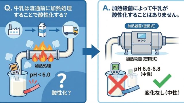 牛乳は流通前に加熱処理することで酸性化する？